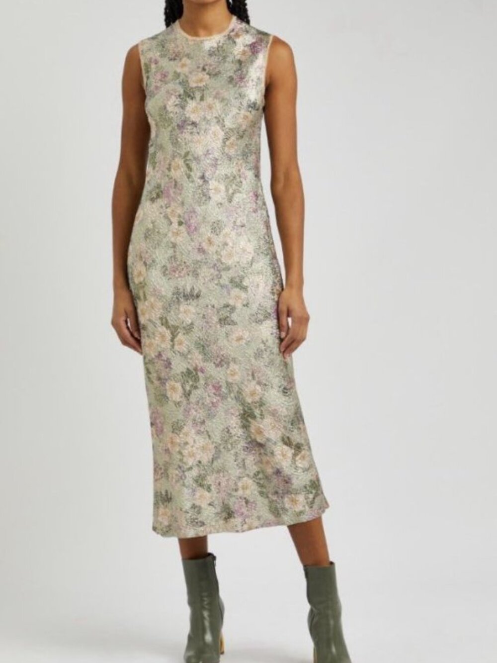 $1630 DRIES VAN NOTEN Depa floral-print cloqué midi dress, Preloved Discontinued